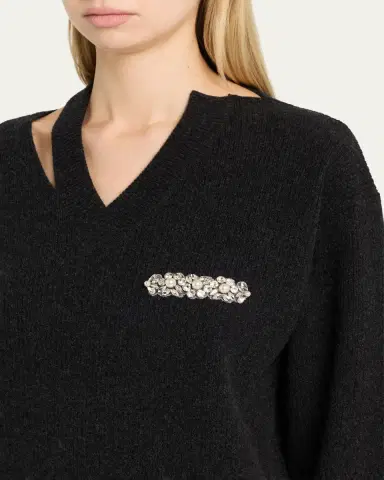 Simone Rocha Embellished Merino Wool Slash Cutout V-Neck Sweater | Thumbnail 5 Simone Rocha Embellished Merino Wool Slash Cutout V-Neck Sweater | Thumbnail 5