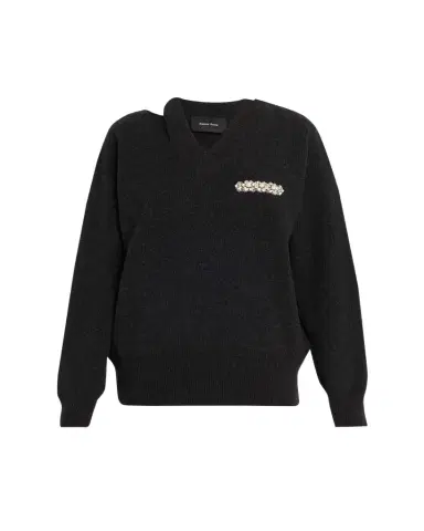 Simone Rocha Embellished Merino Wool Slash Cutout V-Neck Sweater | Thumbnail 1 Simone Rocha Embellished Merino Wool Slash Cutout V-Neck Sweater | Thumbnail 1