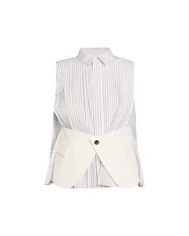Sacai Striped Poplin x Wool Suiting Panel Sleeveless Shirt | Thumbnail 1 Sacai Striped Poplin x Wool Suiting Panel Sleeveless Shirt | Thumbnail 1