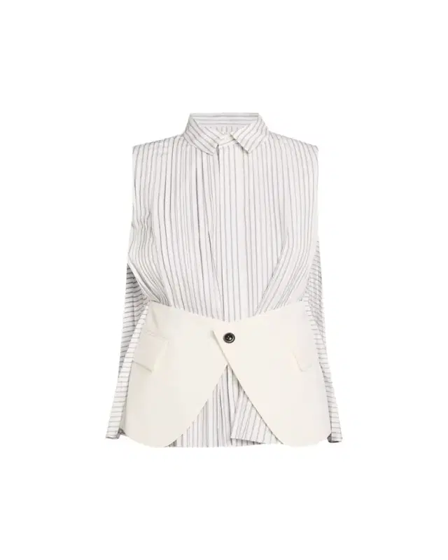 SACAI Striped Poplin x Wool Suiting Panel Sleeveless Shirt