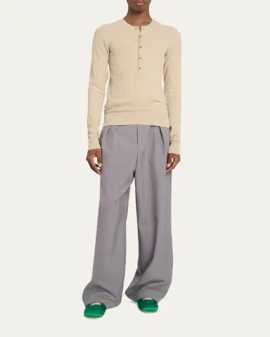 Dries Van Noten Men's Viscose-Blend Henley Shirt | Thumbnail 2