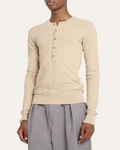 Dries Van Noten Men's Viscose-Blend Henley Shirt | Thumbnail 4