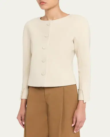Chloé Exaggerated Shoulder Single-Breasted Collarless Jacket | Thumbnail 4 Chloé Exaggerated Shoulder Single-Breasted Collarless Jacket | Thumbnail 4