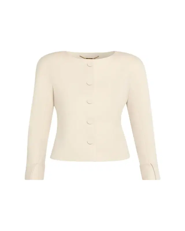 Exaggerated Shoulder Single-Breasted Collarless Jacket