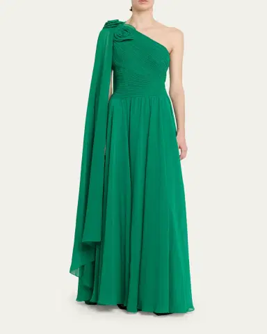 Rickie Freeman for Teri Jon Pleated Cape-Sleeve Chiffon Gown | Thumbnail 2 Rickie Freeman for Teri Jon Pleated Cape-Sleeve Chiffon Gown | Thumbnail 2