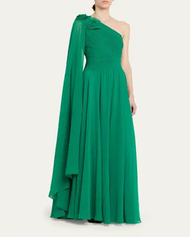 Rickie Freeman for Teri Jon Pleated Cape-Sleeve Chiffon Gown | Thumbnail 4 Rickie Freeman for Teri Jon Pleated Cape-Sleeve Chiffon Gown | Thumbnail 4