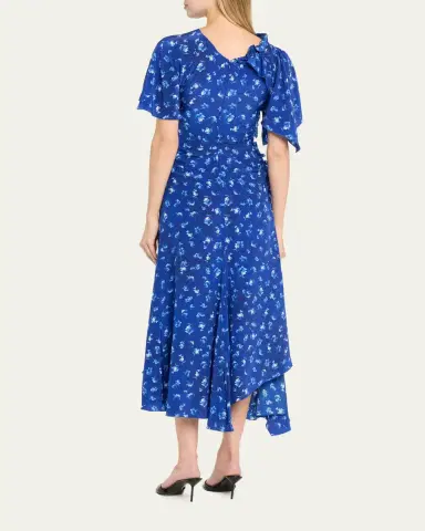 Victoria Beckham Asymmetric Smocked Short-Sleeve Midi Dress | Thumbnail 3 Victoria Beckham Asymmetric Smocked Short-Sleeve Midi Dress | Thumbnail 3