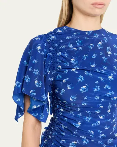 Victoria Beckham Asymmetric Smocked Short-Sleeve Midi Dress | Thumbnail 5 Victoria Beckham Asymmetric Smocked Short-Sleeve Midi Dress | Thumbnail 5
