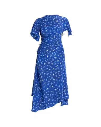 Victoria Beckham Asymmetric Smocked Short-Sleeve Midi Dress | Thumbnail 1 Victoria Beckham Asymmetric Smocked Short-Sleeve Midi Dress | Thumbnail 1