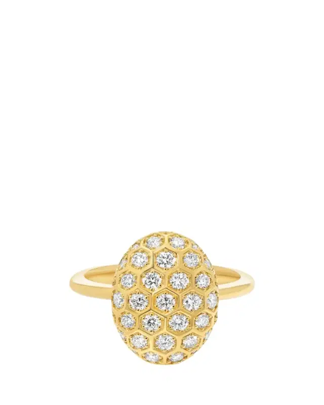 Honey Comb 18K Gold & Diamond Hexagon Ring