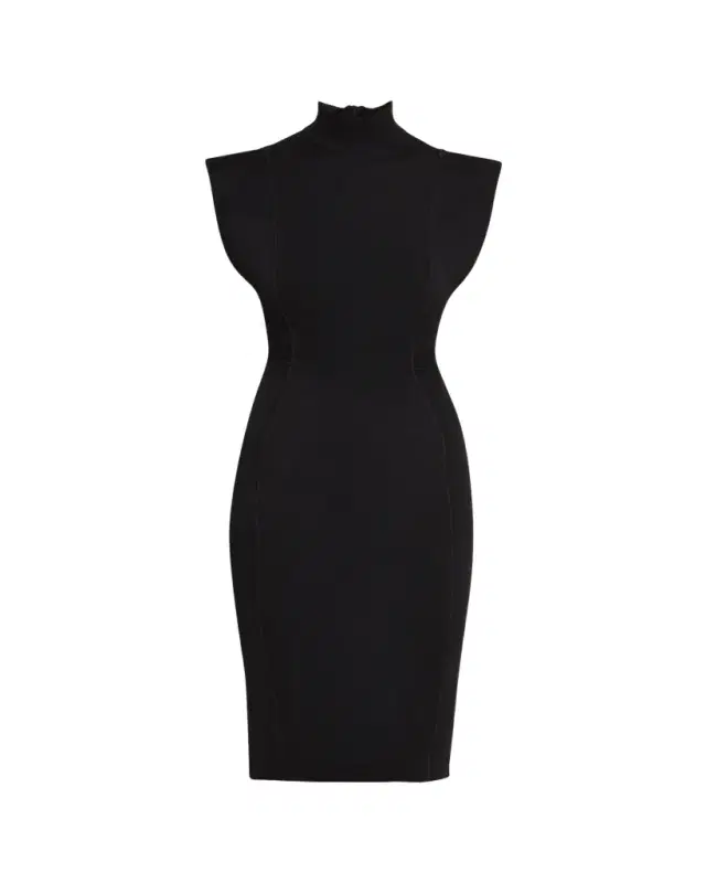 ALAIA Mock-Neck Cap-Sleeve Seam Paneled Dress