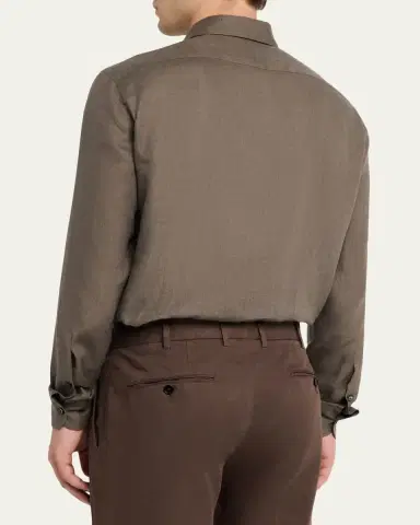 ZEGNA Men's Oasi Lino Linen Sport Shirt | Thumbnail 3 ZEGNA Men's Oasi Lino Linen Sport Shirt | Thumbnail 3