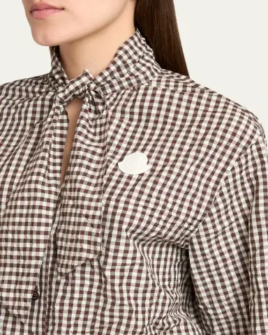 Moncler Vichy Long-Sleeve Romper with Bow | Thumbnail 5 Moncler Vichy Long-Sleeve Romper with Bow | Thumbnail 5