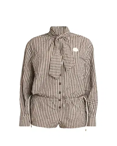 Moncler Vichy Long-Sleeve Romper with Bow | Thumbnail 1 Moncler Vichy Long-Sleeve Romper with Bow | Thumbnail 1
