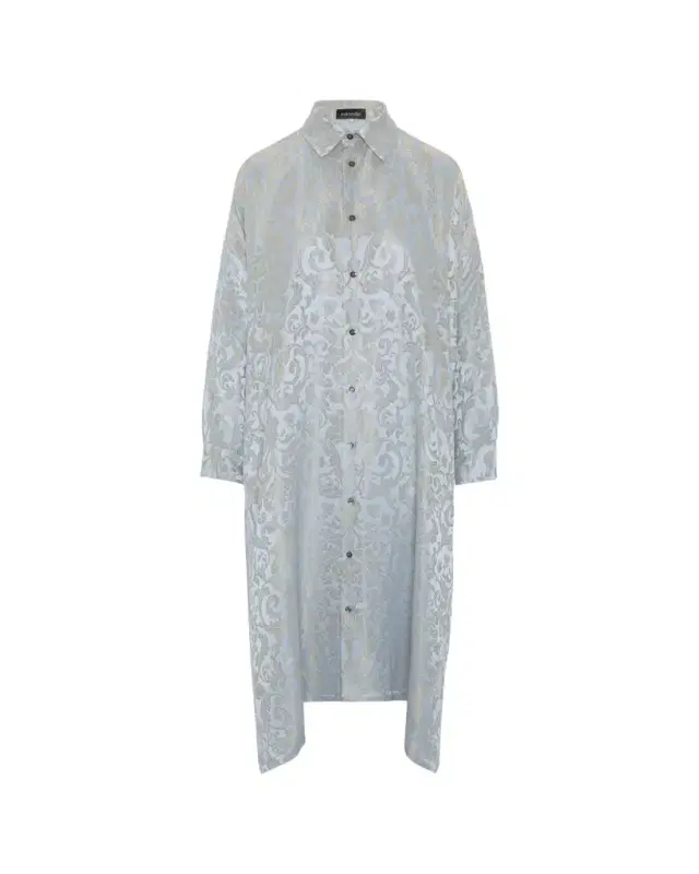 Eskandar Jacquard Wide A-Line Shirt Dress With Collar