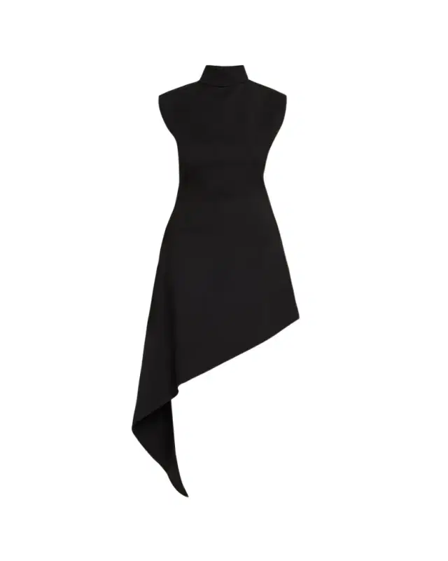 Asymmetric Pointed Wool Twill Mini Dress