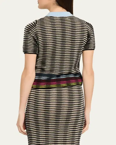 Christopher John Rogers Wave Knit Short-Sleeve Polo Shirt | Thumbnail 3 Christopher John Rogers Wave Knit Short-Sleeve Polo Shirt | Thumbnail 3