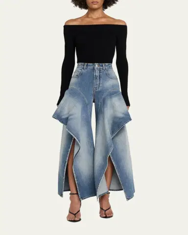 ALAÏA Ruffle Wide-Leg Denim Pants | Thumbnail 2 ALAÏA Ruffle Wide-Leg Denim Pants | Thumbnail 2