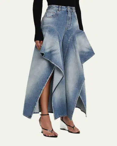 ALAÏA Ruffle Wide-Leg Denim Pants | Thumbnail 4 ALAÏA Ruffle Wide-Leg Denim Pants | Thumbnail 4