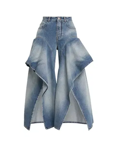 ALAÏA Ruffle Wide-Leg Denim Pants | Thumbnail 1 ALAÏA Ruffle Wide-Leg Denim Pants | Thumbnail 1