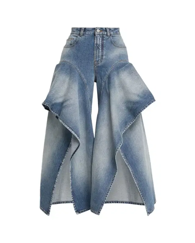Ruffle Wide-Leg Denim Pants