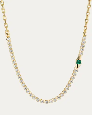 Uniform Object 18K Yellow Gold Diamond and Emerald Vessel Tennis Necklace | Thumbnail 2