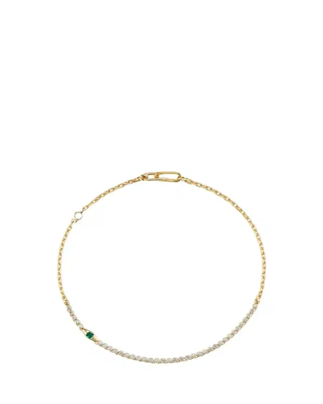 18K Yellow Gold Diamond and Emerald Vessel Tennis Necklace