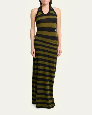 Proenza Schouler Frann Striped Cotton Long Halter Dress | Thumbnail 2 Proenza Schouler Frann Striped Cotton Long Halter Dress | Thumbnail 2