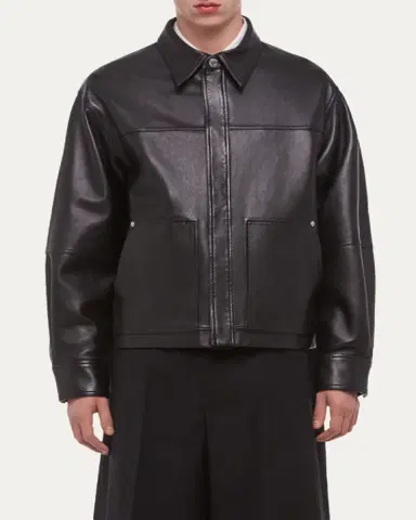 Helmut Lang Men's Bonded Leather Snap-Front Jacket | Thumbnail 4
