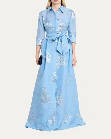 Rickie Freeman for Teri Jon Metallic Jacquard Collared Long Dress | Thumbnail 2 Rickie Freeman for Teri Jon Metallic Jacquard Collared Long Dress | Thumbnail 2