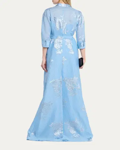 Rickie Freeman for Teri Jon Metallic Jacquard Collared Long Dress | Thumbnail 3 Rickie Freeman for Teri Jon Metallic Jacquard Collared Long Dress | Thumbnail 3