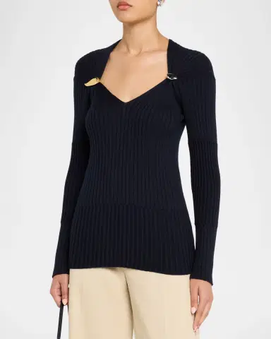 Bottega Veneta Claw Embellished Cashmere-Silk Rib Sweater | Thumbnail 3