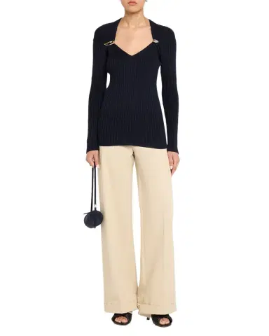 Bottega Veneta Claw Embellished Cashmere-Silk Rib Sweater | Thumbnail 1