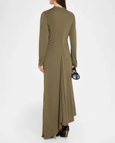 Bottega Veneta Long-Sleeve Draped Matte Crepe Maxi Dress | Thumbnail 2 Bottega Veneta Long-Sleeve Draped Matte Crepe Maxi Dress | Thumbnail 2