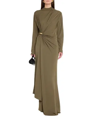 Bottega Veneta Long-Sleeve Draped Matte Crepe Maxi Dress | Thumbnail 1 Bottega Veneta Long-Sleeve Draped Matte Crepe Maxi Dress | Thumbnail 1