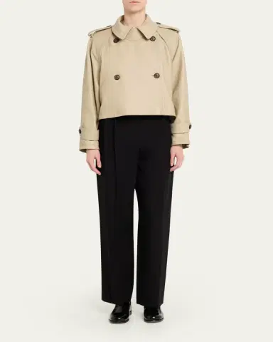 Giorgio Armani Leather Double-Breasted Boxy Trench Jacket | Thumbnail 2