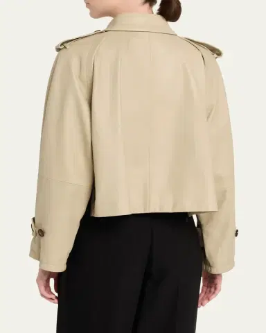 Giorgio Armani Leather Double-Breasted Boxy Trench Jacket | Thumbnail 3