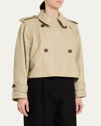 Giorgio Armani Leather Double-Breasted Boxy Trench Jacket | Thumbnail 4