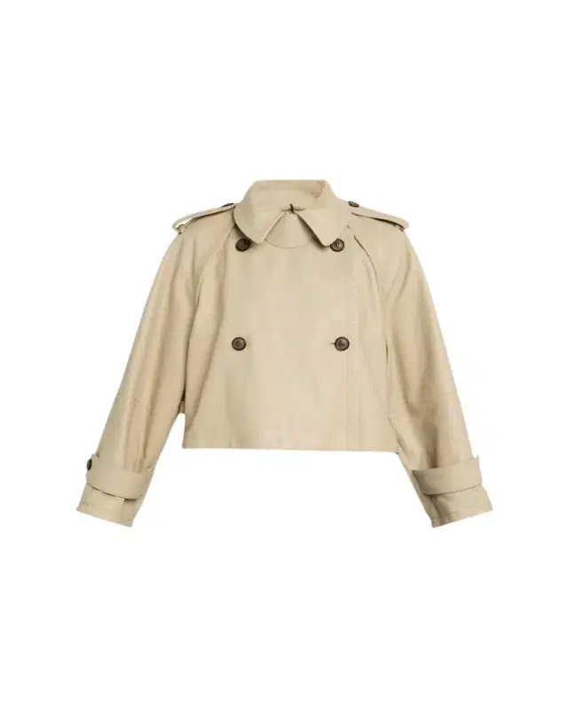 Leather Double-Breasted Boxy Trench Jacket