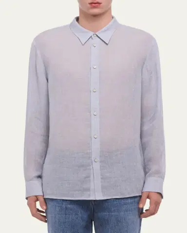 Helmut Lang Men's Relaxed Fit Linen Button-Down Shirt | Thumbnail 4 Helmut Lang Men's Relaxed Fit Linen Button-Down Shirt | Thumbnail 4