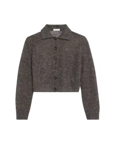 Brunello Cucinelli Metallic Cashmere Collared Cardigan | Thumbnail 1 Brunello Cucinelli Metallic Cashmere Collared Cardigan | Thumbnail 1