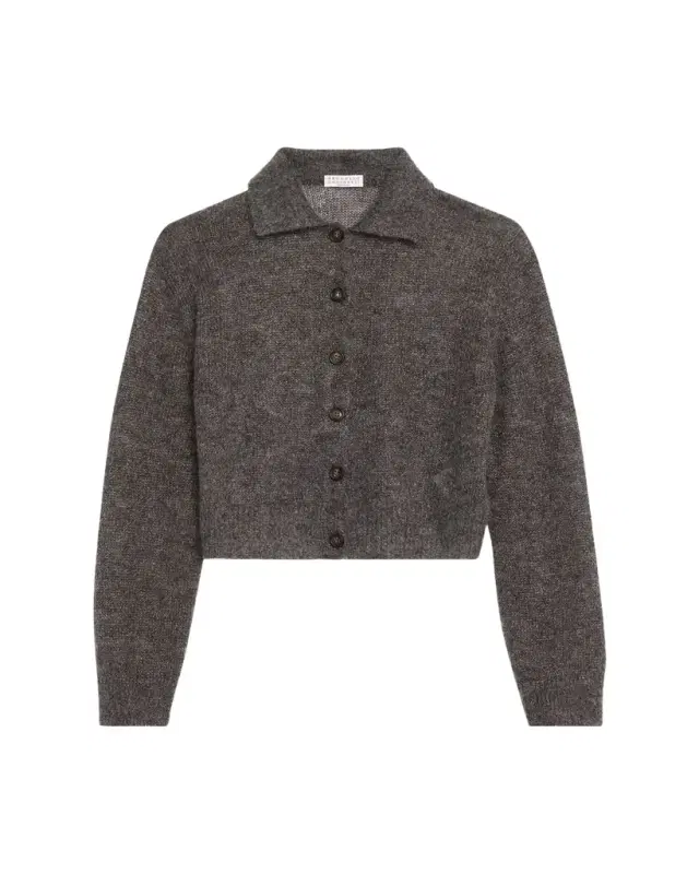 Brunello Cucinelli Metallic Cashmere Collared Cardigan