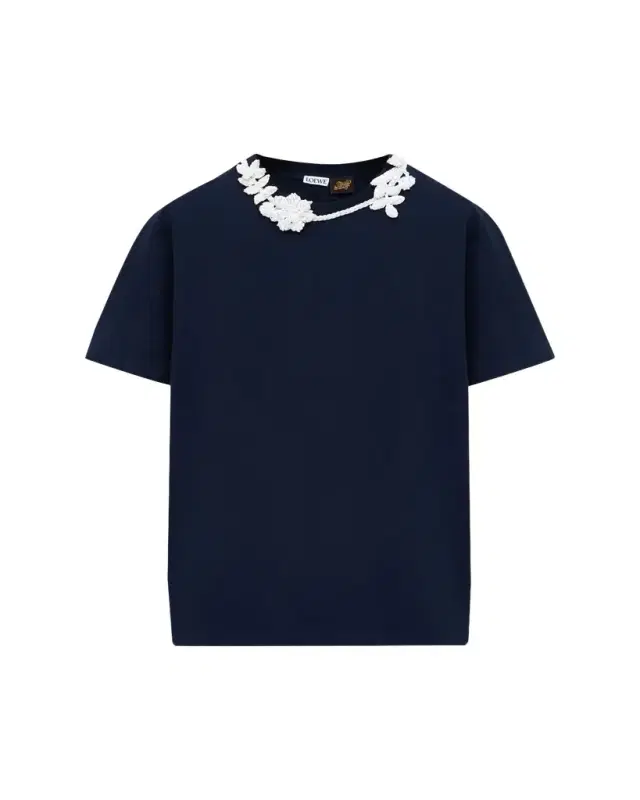 Loewe x Paula's Ibiza Floral Crochet-Collar Short-Sleeve T-Shirt