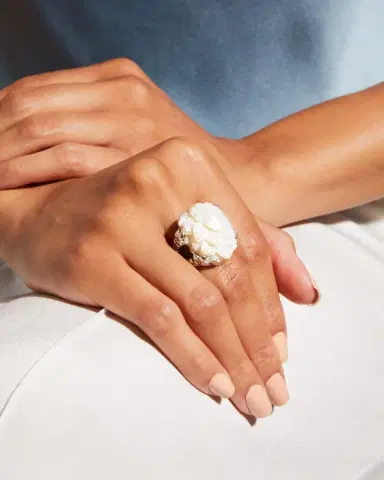 Stephen Dweck Hand-Carved Mother-of-Pearl Double Shank Ring | Thumbnail 1