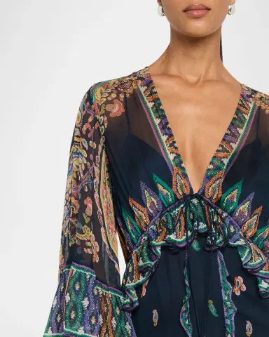 Etro Paisley Silk Ruffle Long-Sleeve Maxi Dress | Thumbnail 4 Etro Paisley Silk Ruffle Long-Sleeve Maxi Dress | Thumbnail 4