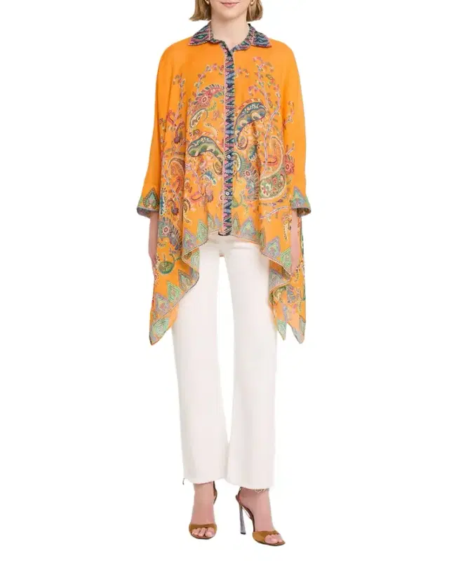 Paisley-Print Handkerchief Button-Down Shirt