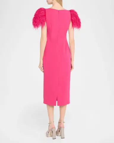 BADGLEY MISCHKA Feather-Sleeve Crepe Midi Sheath Dress | Thumbnail 3