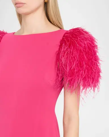 BADGLEY MISCHKA Feather-Sleeve Crepe Midi Sheath Dress | Thumbnail 5