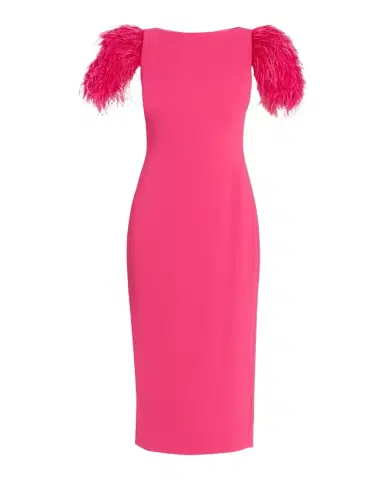 BADGLEY MISCHKA Feather-Sleeve Crepe Midi Sheath Dress | Thumbnail 1