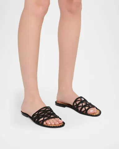 Odissì Evie Raffia Flat Slide Sandals | Thumbnail 3